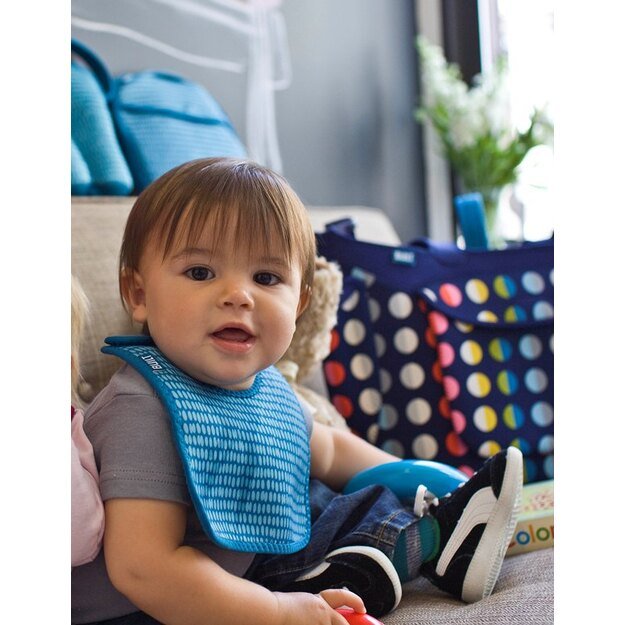 BUILT Mess Mate rinkinys iš 2 kūdikio seilinukų (Dribble Dots Blue) 4