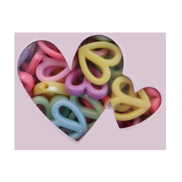 Karoliukų rinkinys - sujungtos širdelės + 1 m virvelė 2