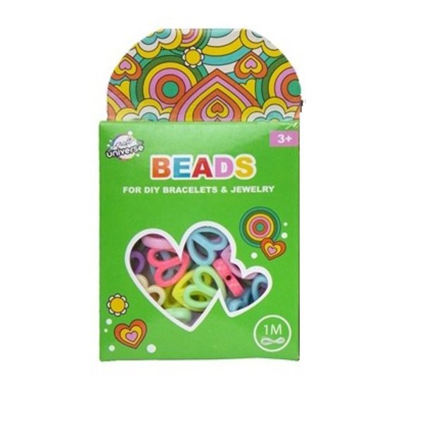 Karoliukų rinkinys - sujungtos širdelės + 1 m virvelė