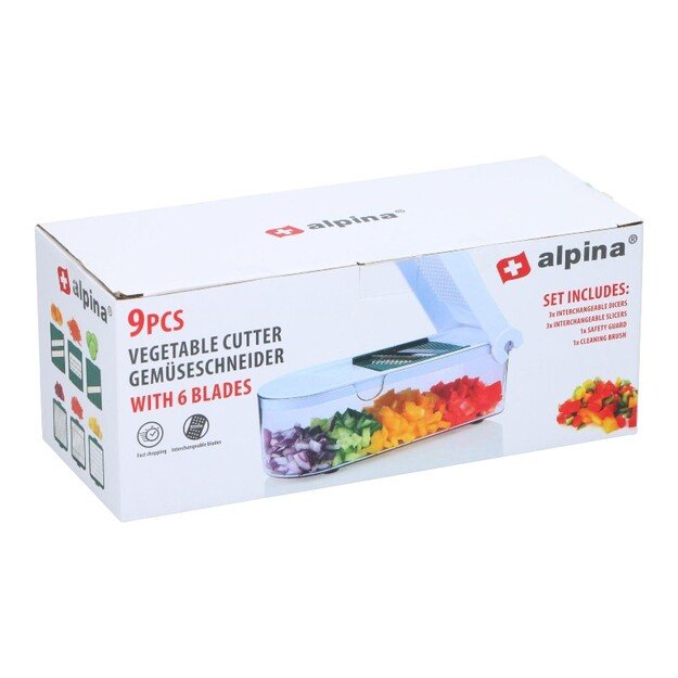 Alpina - Mandoline / daugiafunkcinė daržovių pjaustyklė su 6 ašmenimis 27,5x11x10,8 cm 5
