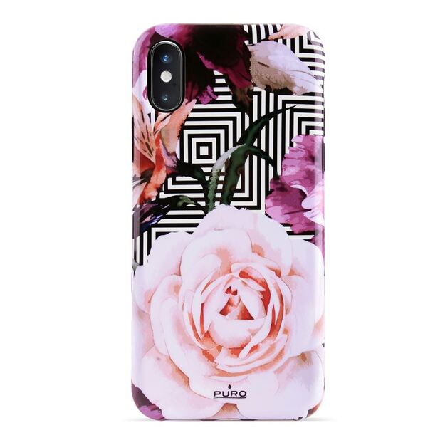 PURO Glam Geo Flowers – dėklas, skirtas iPhone Xs Max (rožiniai bijūnai)