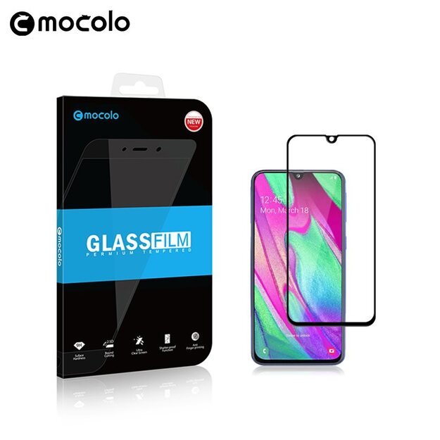 Mocolo 3D 9H Full Glue – viso ekrano apsauga, skirta Samsung Galaxy A40 (juoda) 3