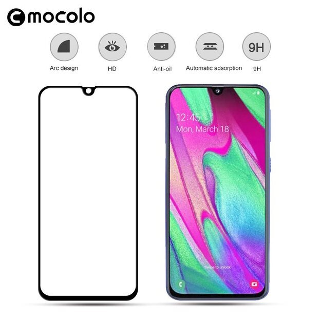 Mocolo 3D 9H Full Glue – viso ekrano apsauga, skirta Samsung Galaxy A40 (juoda)