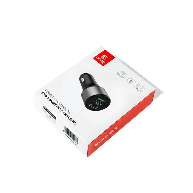 Crong Power Car Charger 63W – USB-C PD 45W automobilinis įkroviklis + USB QC 3.0 18W (juodas) 11