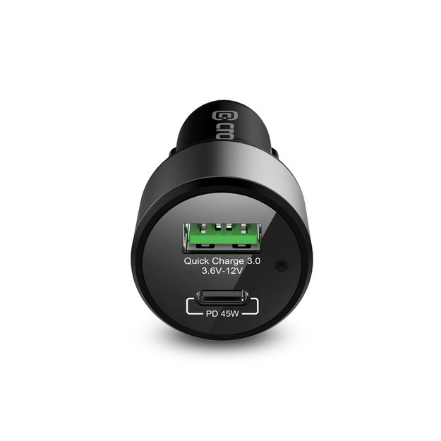 Crong Power Car Charger 63W – USB-C PD 45W automobilinis įkroviklis + USB QC 3.0 18W (juodas) 9