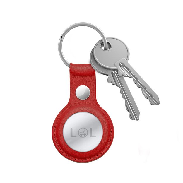 Crong odinis dėklas su raktų pakabu – odinis apsauginis pakabuko dėklas, skirtas Apple AirTag (raudonas) 13