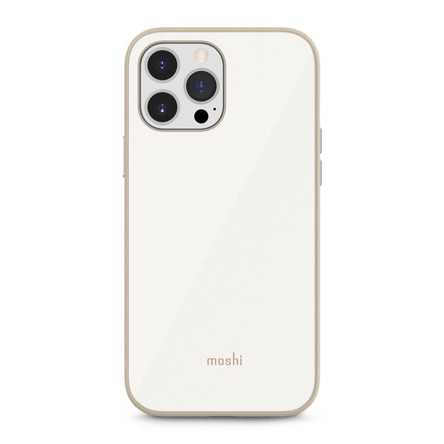 „Moshi iGlaze“ – aukščiausios kokybės hibridinis dėklas, skirtas „iPhone 13 Pro Max“ („SnapTo“ sistema) („Pearl White“)