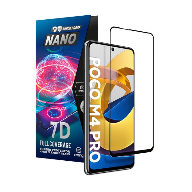 „Crong 7D Nano Flexible Glass“ – pilnai dengianti hibridinė ekrano apsauga 9H POCO M4 Pro 5G 7