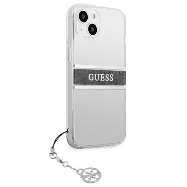 Guess 4G Stripe Grey Charm – dėklas, skirtas iPhone 13 mini (skaidrus)