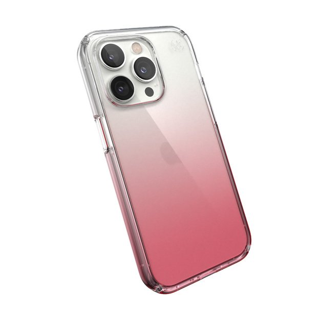 Speck Presidio Perfect-Clear + Ombre – iPhone 14 Pro dėklas su MICROBAN danga (Clear / Vintage Rose Fade)