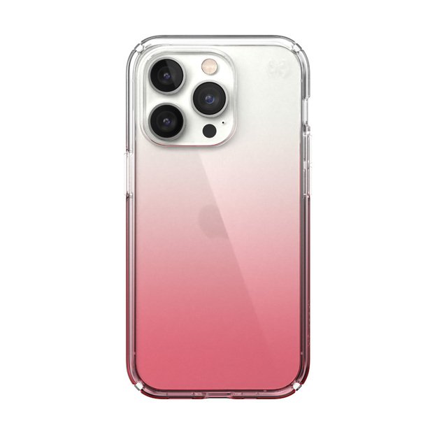 Speck Presidio Perfect-Clear + Ombre – iPhone 14 Pro dėklas su MICROBAN danga (Clear / Vintage Rose Fade)