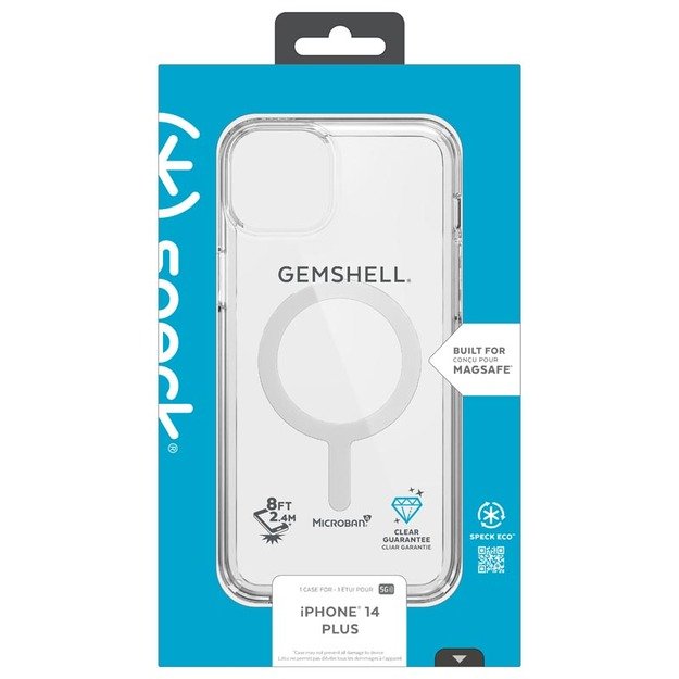 Speck Gemshell + MagSafe – iPhone 14 Plus dėklas su MICROBAN danga (skaidrus)