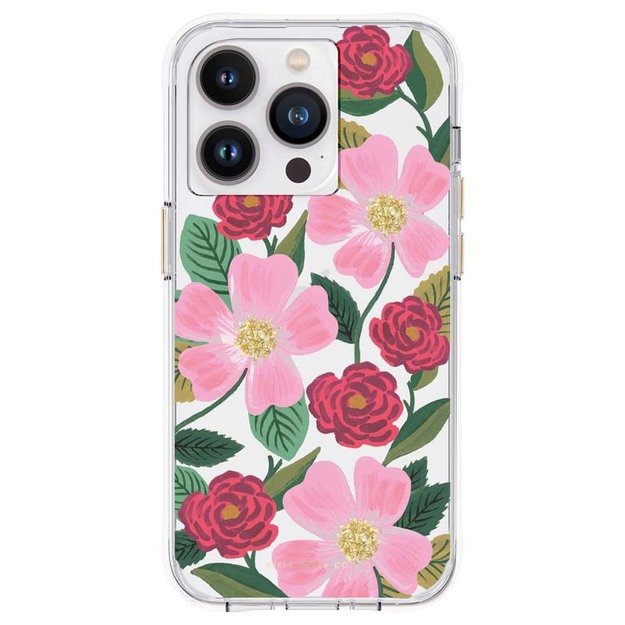 Skaidrus šautuvų popierius – aukso spalvos dėklas skirtas iPhone 14 Pro Max (Rose Garden) 1