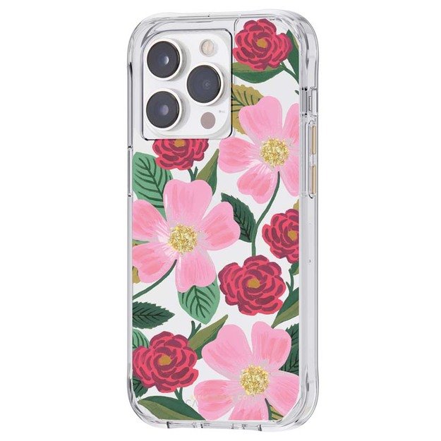 Skaidrus šautuvų popierius – aukso spalvos dėklas skirtas iPhone 14 Pro Max (Rose Garden) 3