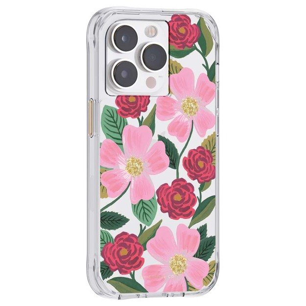 Skaidrus šautuvų popierius – aukso spalvos dėklas skirtas iPhone 14 Pro Max (Rose Garden) 2