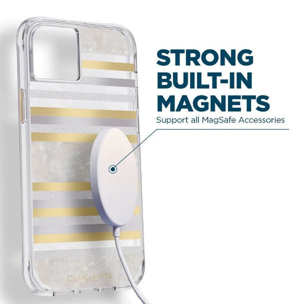 Case-Mate Pearl Stripes MagSafe – dėklas dekoruotas perlamutru, skirtas iPhone 14 / iPhone 13 (Pearl Stripes) 13