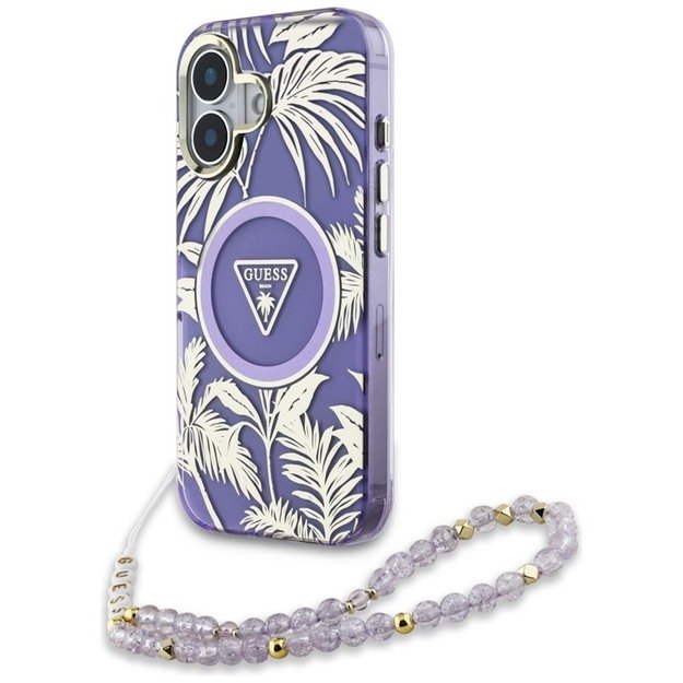 Guess Palm Trees Triangle Pearl Strap MagSafe - Case for iPhone 16 (purple) 1