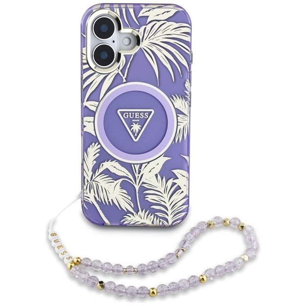 Guess Palm Trees Triangle Pearl Strap MagSafe - Case for iPhone 16 (purple) 2
