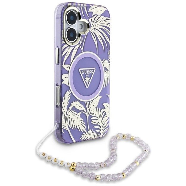 Guess Palm Trees Triangle Pearl Strap MagSafe - Case for iPhone 16 (purple) 3