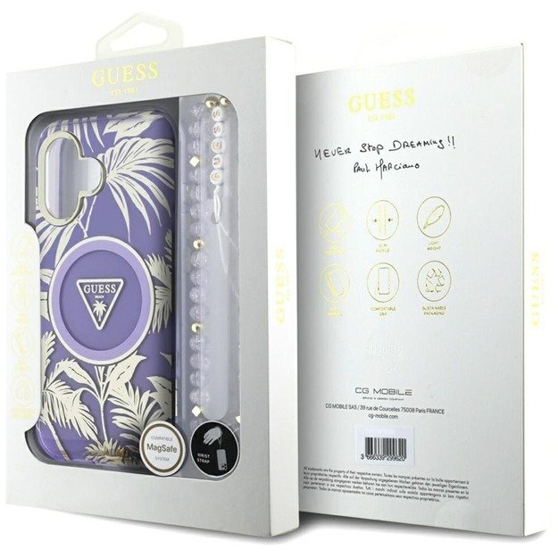 Guess Palm Trees Triangle Pearl Strap MagSafe - Case for iPhone 16 (purple) 7