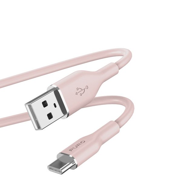 PURO ICON minkštas kabelis – USB-A iki USB-C 1,5 m kabelis (dulkėtas rožinis)