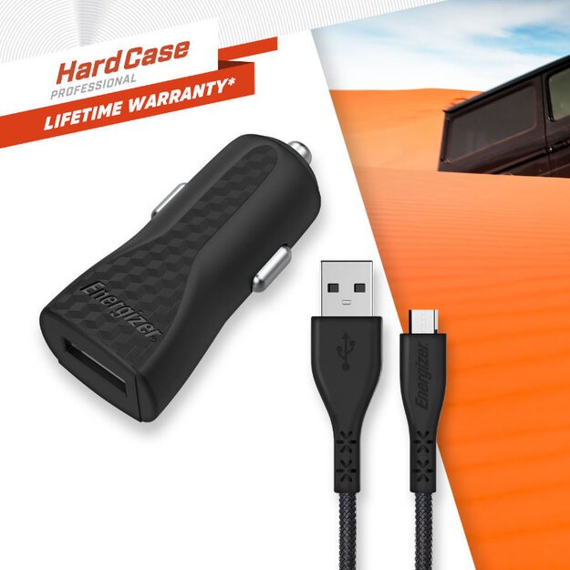 „Energizer HardCase“ – USB-A 1A automobilinis įkroviklis + „Micro USB“ laidas (juodas) 4