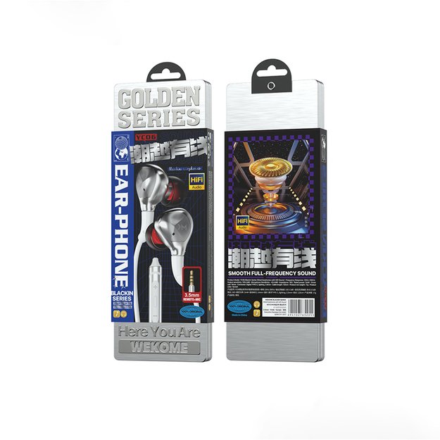 WEKOME YC06 Blackin serija – 3,5 mm laidinės ausinės su HiFi lizdu (baltos) 23