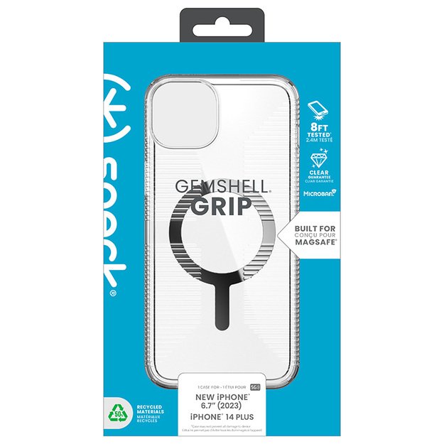 Speck Gemshell Grip + MagSafe – dėklas, skirtas iPhone 15 Plus / iPhone 14 Plus (skaidrus / chromo apdaila) 24