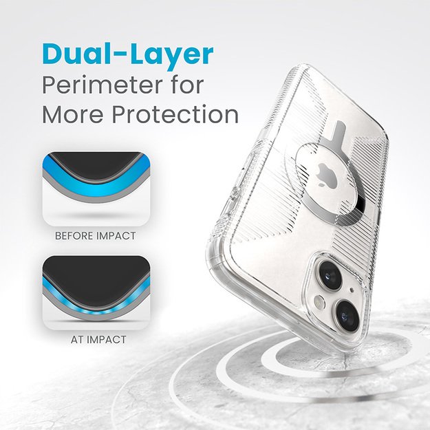 Speck Gemshell Grip + MagSafe – dėklas, skirtas iPhone 15 Plus / iPhone 14 Plus (skaidrus / chromo apdaila) 18
