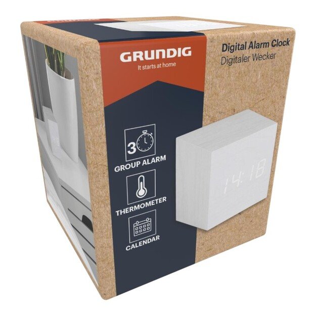 Grundig - Digital LED Alarm Clock with Thermometer and Calendar (White) 1
