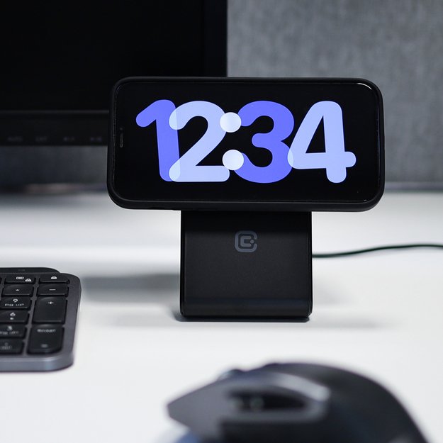 Crong MagSpot Pivot Stand – MagSafe įkroviklis skirtas iPhone, Apple Watch ir AirPods (Shadow Black)