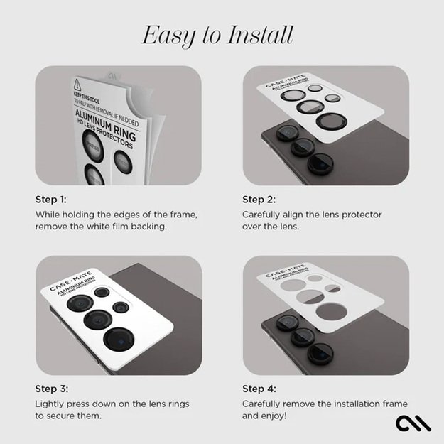 „Case-Mate“ aliuminio žiedo objektyvo apsauga – apsauginis stiklas „Samsung Galaxy S24 Ultra“ fotoaparato objektyvui (juodas) 9