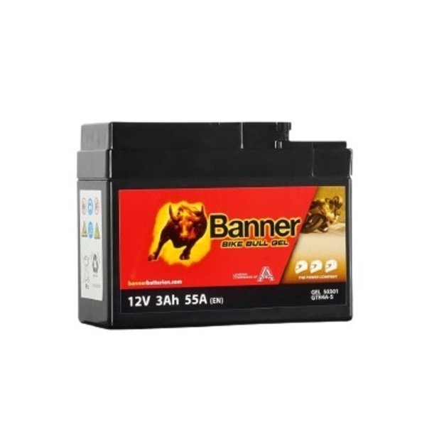 Banner 3Ah Bike Bull GEL 12V 53A akumuliatorius 113x48x85mm  