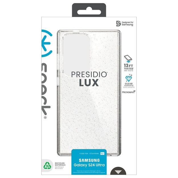 Speck Presidio Lux Glitter – dėklas, skirtas Samsung Galaxy S24 Ultra (Clear / Gold Glitter)