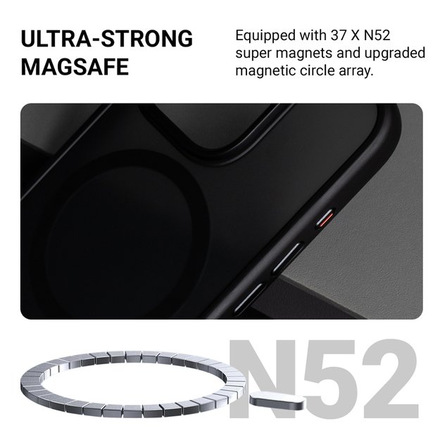 Crong Hybrid Frost MAG dangtelis – dėklas su MagSafe, skirtas iPhone 16 (juodas)