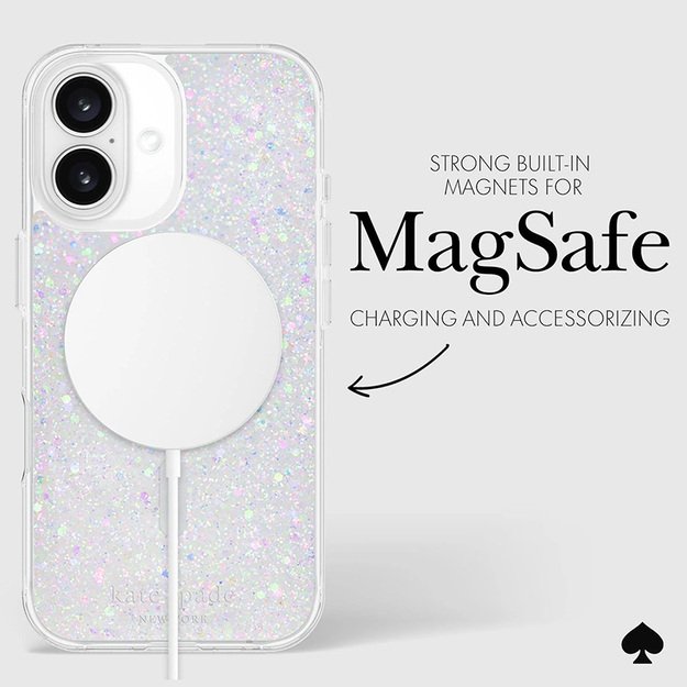 Kate Spade New York Protective MagSafe – dėklas, skirtas iPhone 16 (Chunky Glitter)