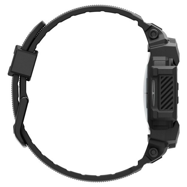 Spigen Rugged Armor Pro – dirželis + dėklas, skirtas Samsung Galaxy Watch 7 44 mm (matinė juoda)