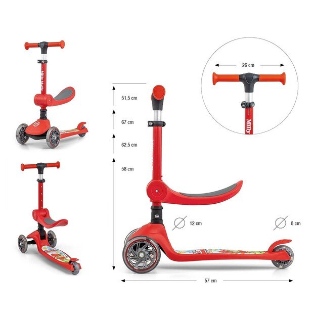 FUZZY 3-Wheel Balance Scooter with Seat for Kids red