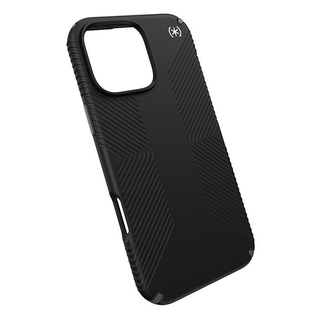 Speck Presidio2 Grip – dėklas, skirtas iPhone 16 Pro Max (juodas / šiferio pilkas / baltas)