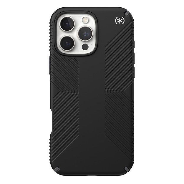 Speck Presidio2 Grip – dėklas, skirtas iPhone 16 Pro Max (juodas / šiferio pilkas / baltas)