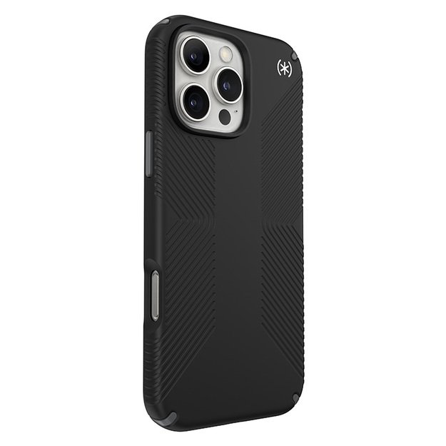 Speck Presidio2 Grip – dėklas, skirtas iPhone 16 Pro Max (juodas / šiferio pilkas / baltas)