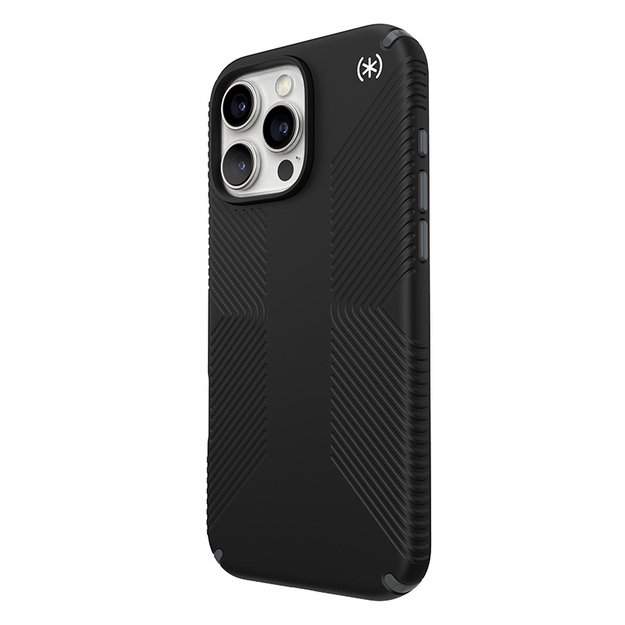 Speck Presidio2 Grip – dėklas, skirtas iPhone 16 Pro Max (juodas / šiferio pilkas / baltas)