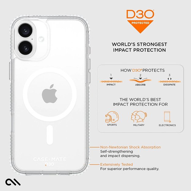 Case-Mate Tough D3O MagSafe – dėklas, skirtas iPhone 16 Plus (skaidrus) 18