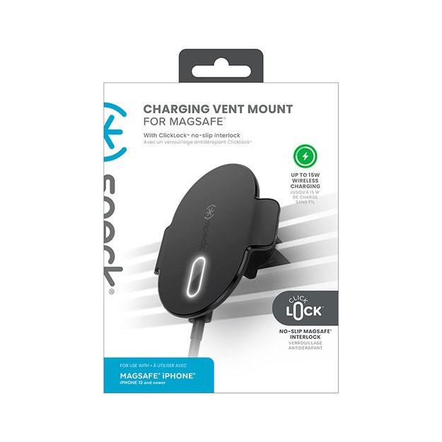 „Speck“ įkrovimo angos laikiklis + „ClickLock“ – laikiklis automobilyje su belaidžiu įkrovimu „MagSafe“ (juodas) 24