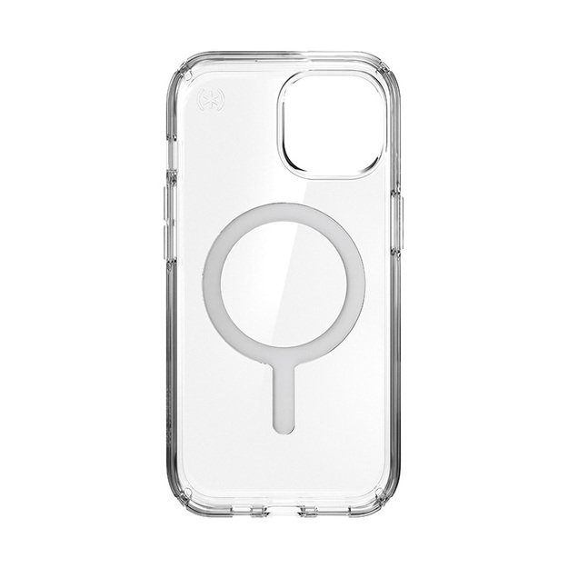 Speck Presidio Perfect-Clear MagSafe – dėklas, skirtas „iPhone 15“ / „iPhone 14“ / „iPhone 13“ (skaidrus / chromo apdaila / ramus sidabras) 5