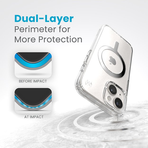 Speck Presidio Perfect-Clear MagSafe – dėklas, skirtas „iPhone 15“ / „iPhone 14“ / „iPhone 13“ (skaidrus / chromo apdaila / ramus sidabras) 8