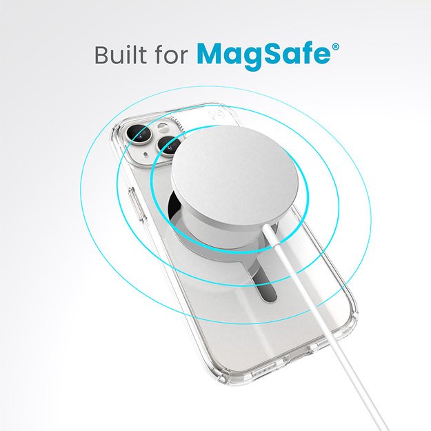 Speck Presidio Perfect-Clear MagSafe – dėklas, skirtas „iPhone 15“ / „iPhone 14“ / „iPhone 13“ (skaidrus / chromo apdaila / ramus sidabras) 9