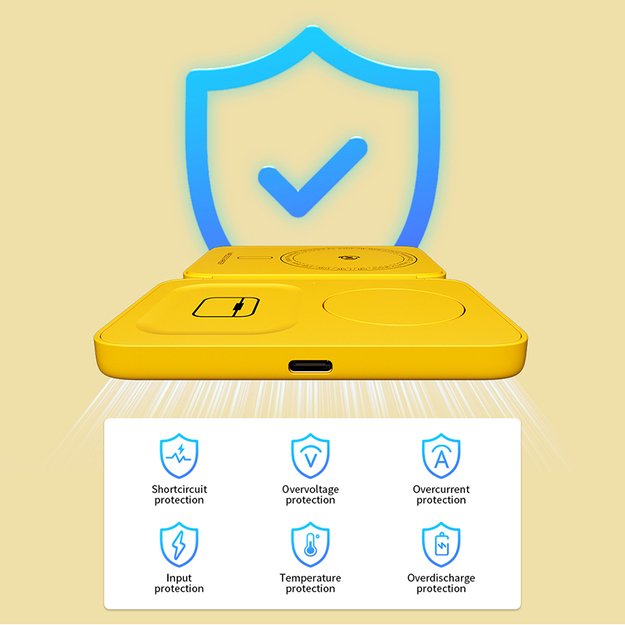 WEKOME WP-U172 – „Trys viename“ belaidis įkroviklis su „MagSafe“, skirtas „iPhone“, „Apple Watch“ ir „AirPods + Mirror“ (geltonas) 14