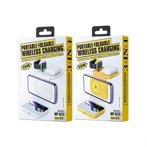 WEKOME WP-U172 – „Trys viename“ belaidis įkroviklis su „MagSafe“, skirtas „iPhone“, „Apple Watch“ ir „AirPods + Mirror“ (geltonas) 6