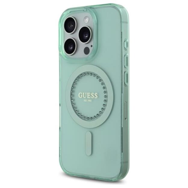 Guess IML Rhinestones MagSafe - Case for iPhone 16 Pro Max (Green)